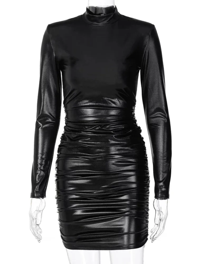 Julia Fashion - Ruched Turtleneck Bodycon Sexy Clubwear Mini Dress