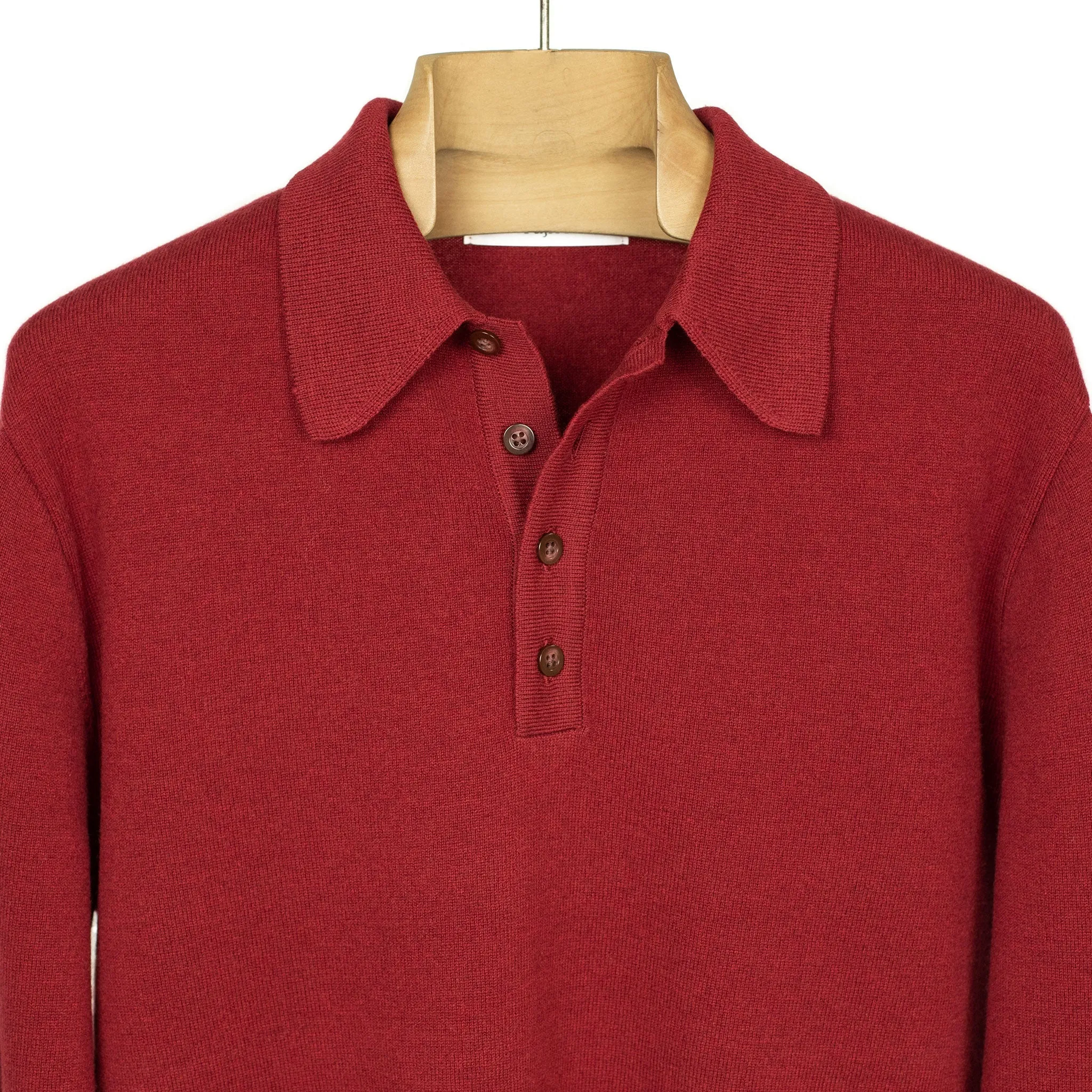 Knit long sleeve polo in cherry red wool/cashmere