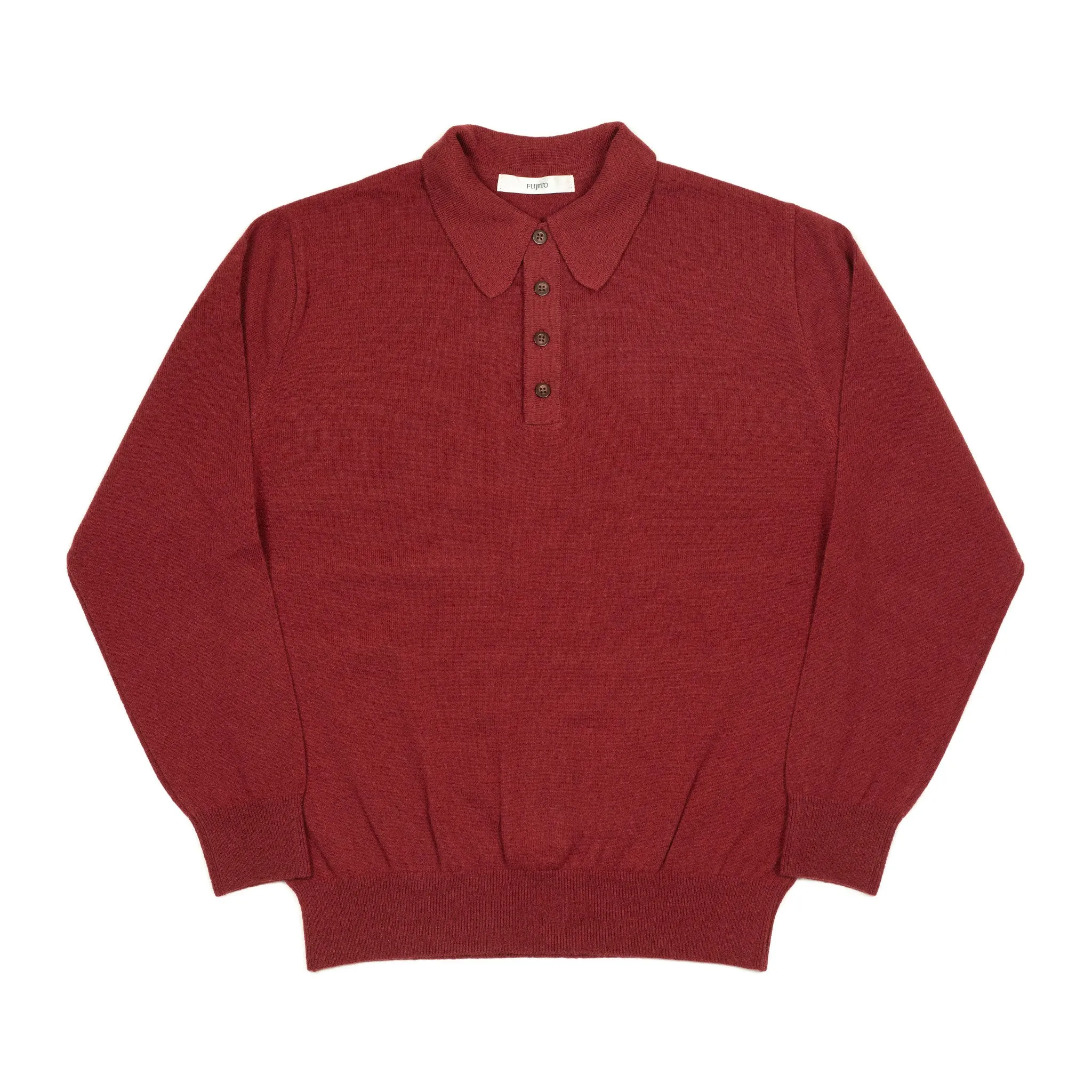 Knit long sleeve polo in cherry red wool/cashmere