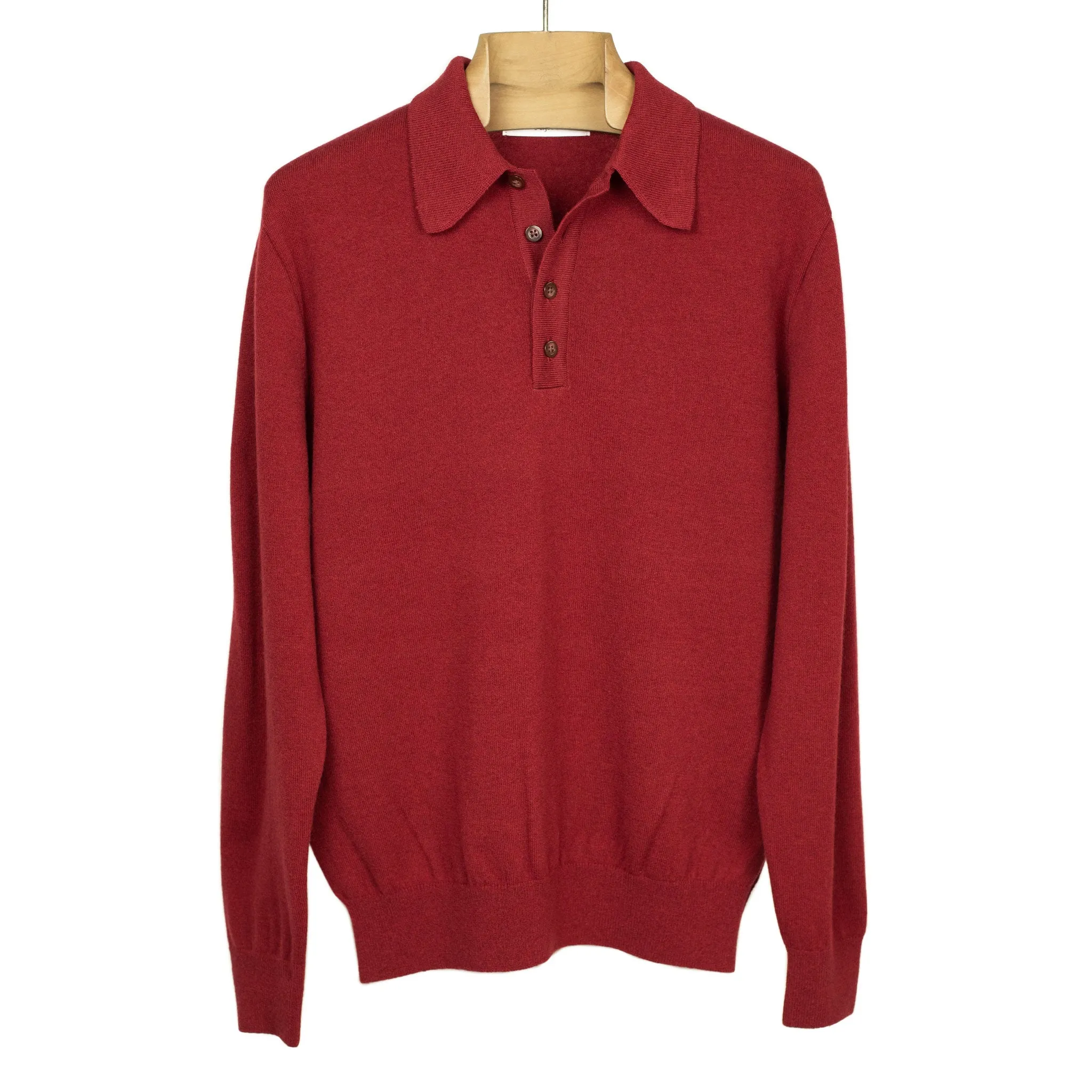 Knit long sleeve polo in cherry red wool/cashmere