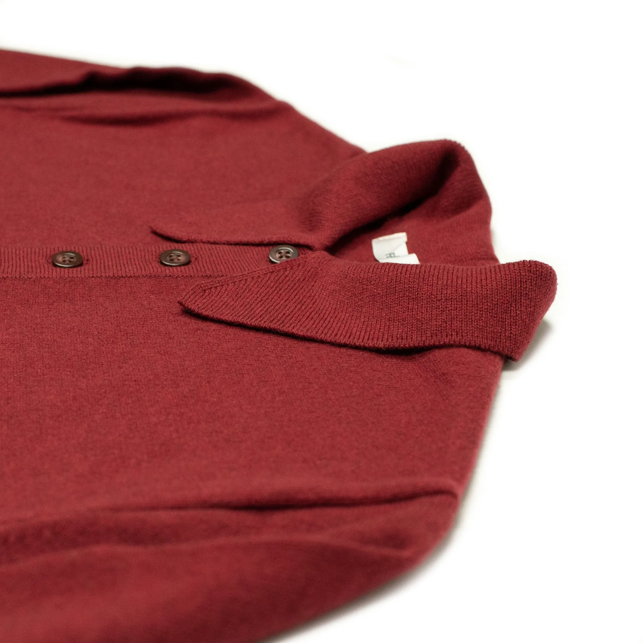 Knit long sleeve polo in cherry red wool/cashmere