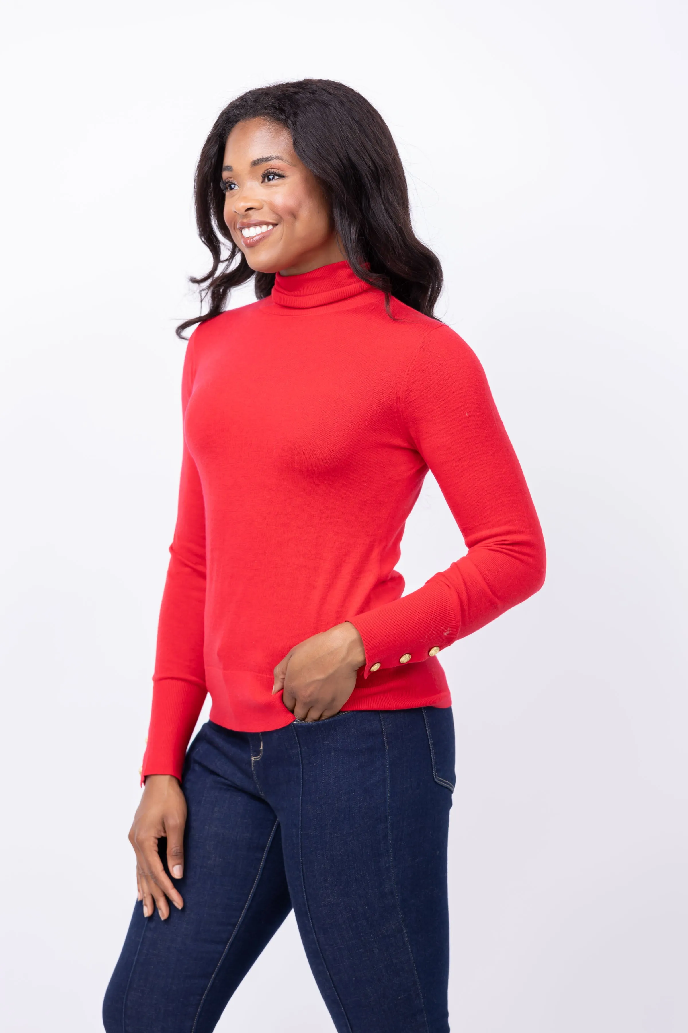 L'Agence Flora Turtleneck Sweater in Lava Red/Gold