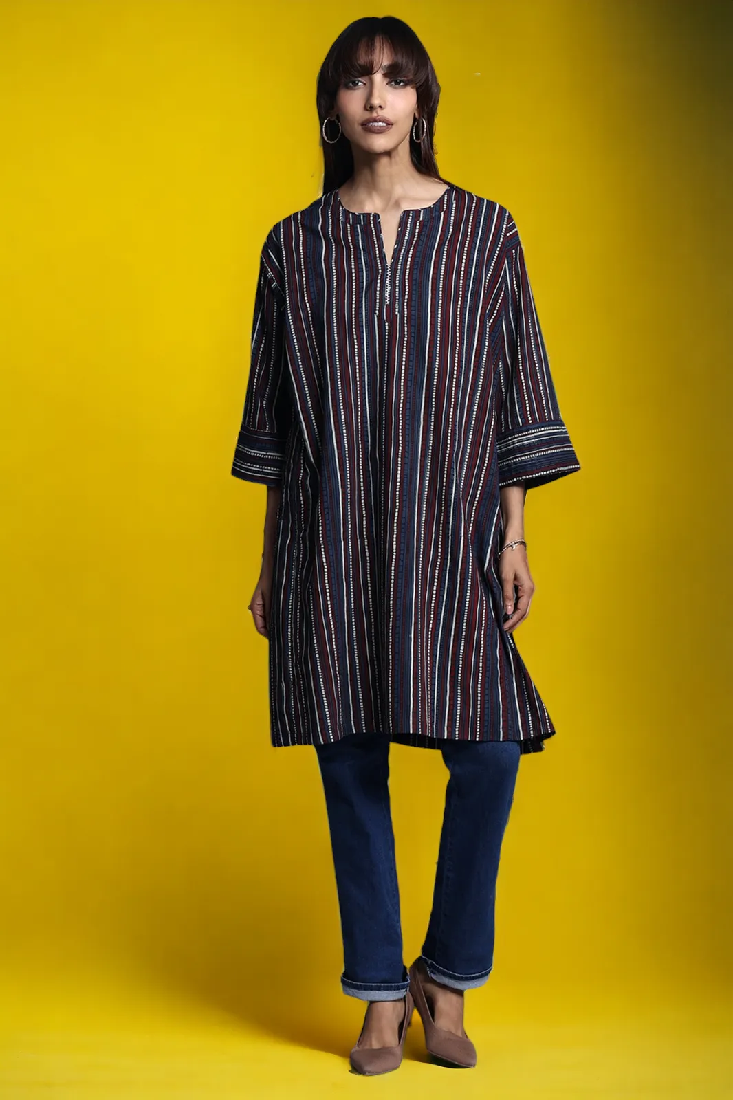 leisure kalidar tunic - azure horizon & scarlet stripes