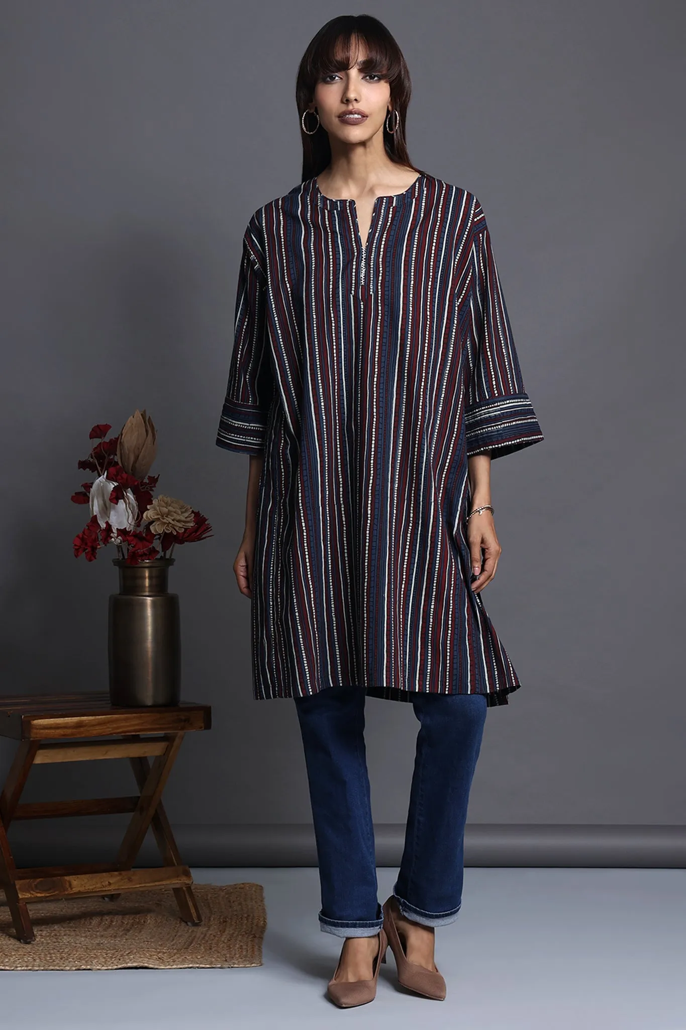 leisure kalidar tunic - azure horizon & scarlet stripes