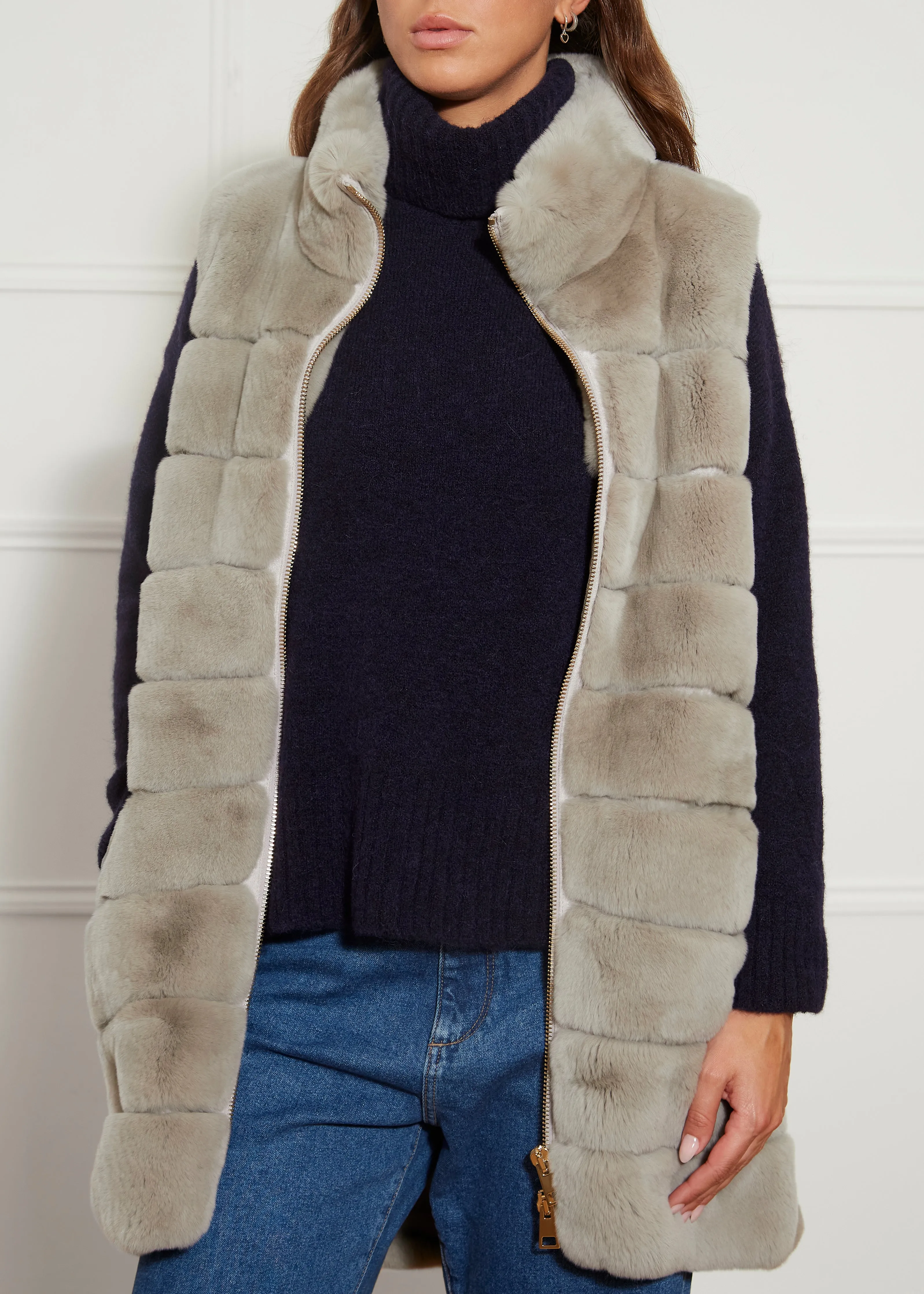 Light Grey Rex Rabbit Fur Gilet