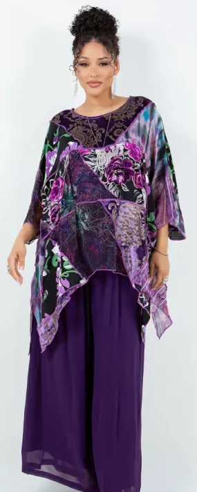 Lilac Floral Oversize Tunic Top Lagenlook Boho Hippie Chic SML-6X 