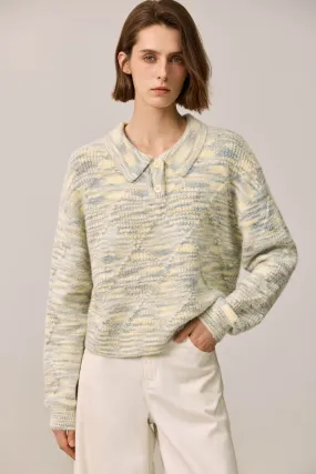 LILY Cozy Gradient Blended Polo Collar Sweater