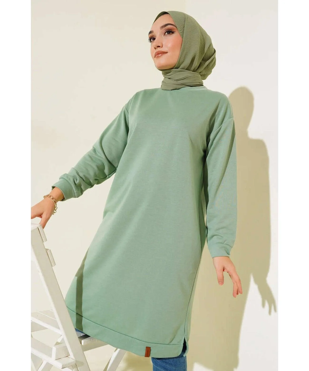 Long Tunic with Side Slits- Mint Green