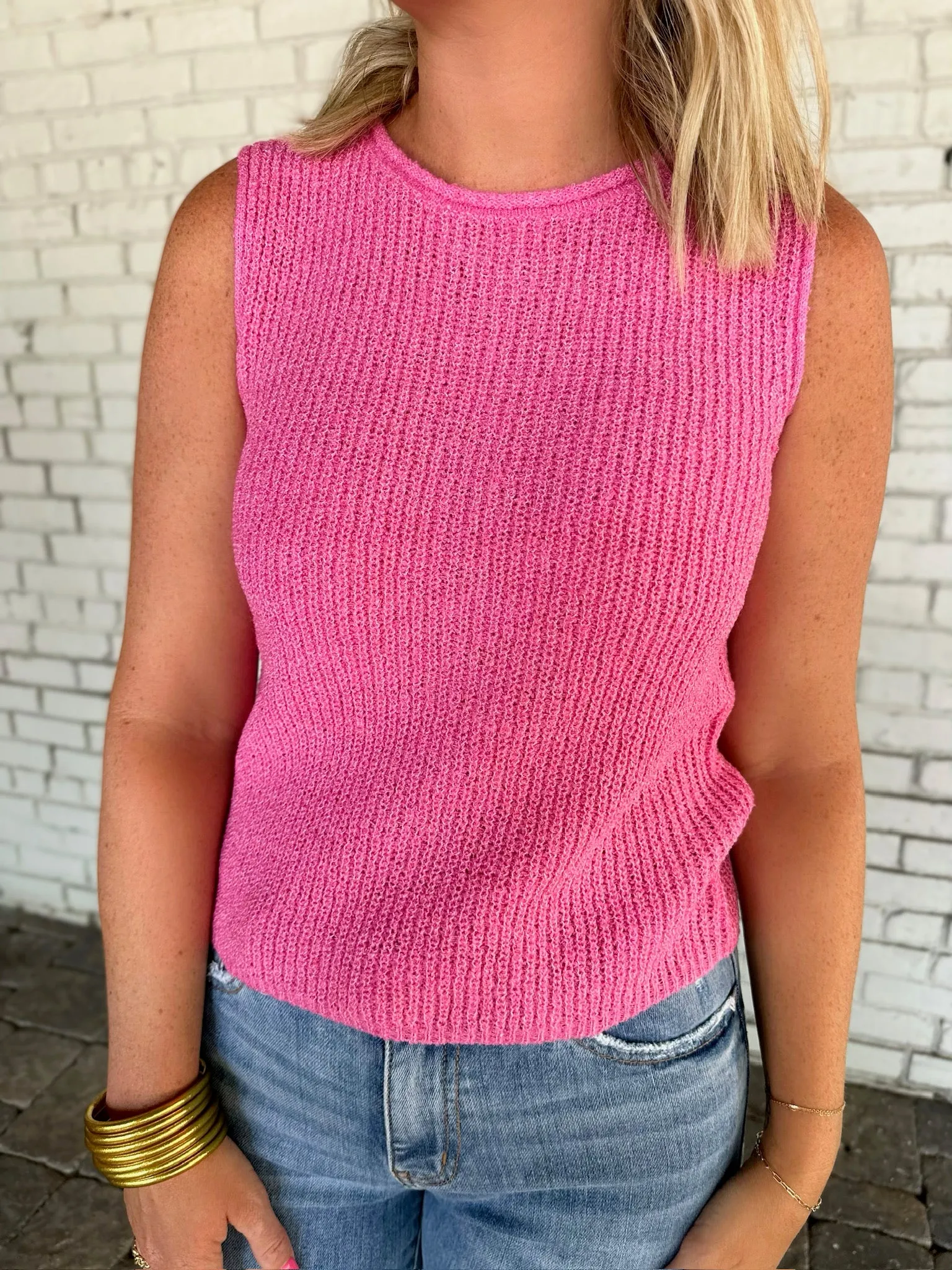 Looking For Something Crochet Knit Sleeveless Top-Pink