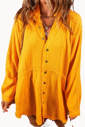 Lucky Peach Oversized Frayed Hem 100% Cotton Womens Shirt