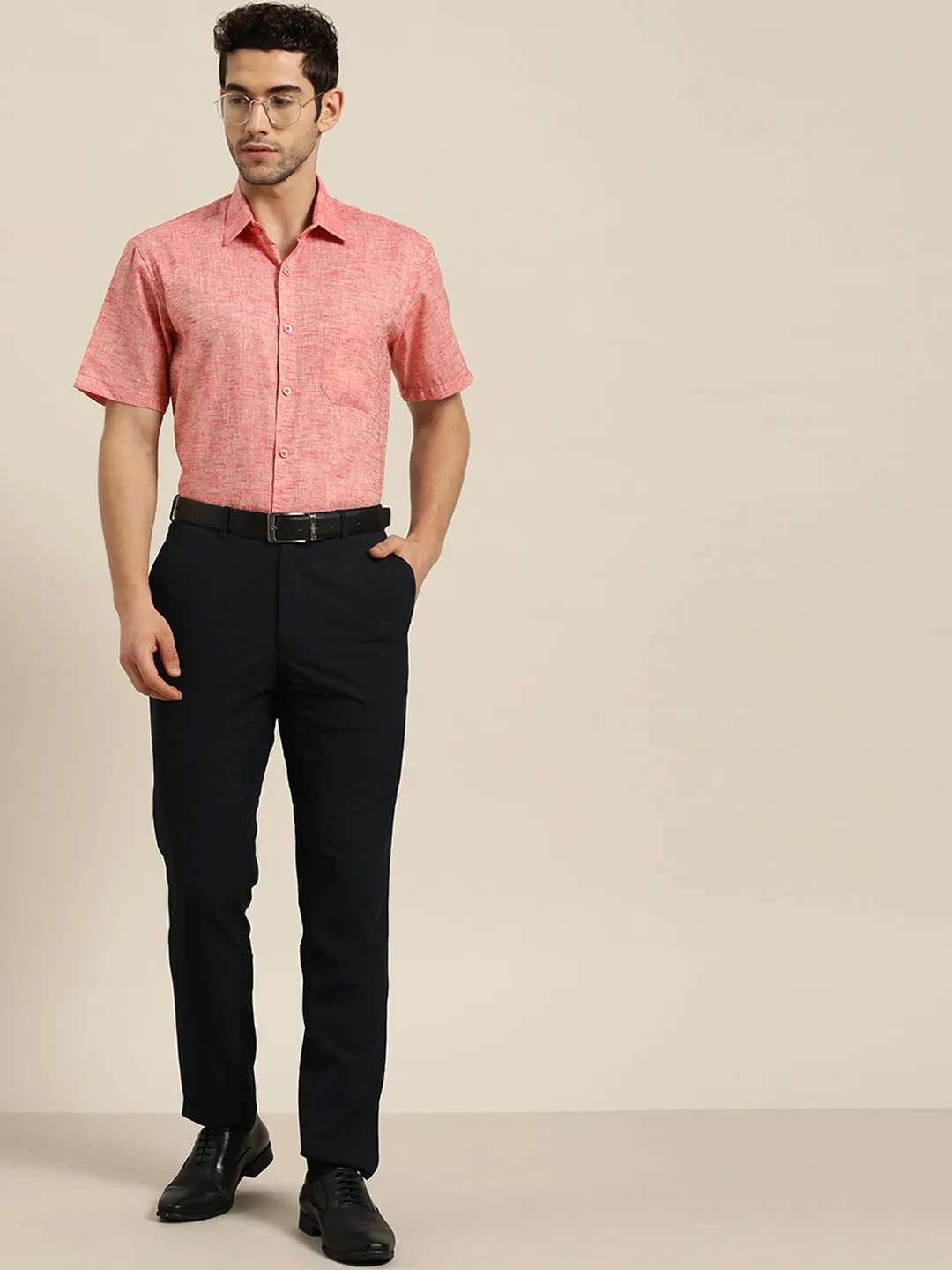 Men's Cotton Blend Peach Classic Formal Shirt - Sojanya