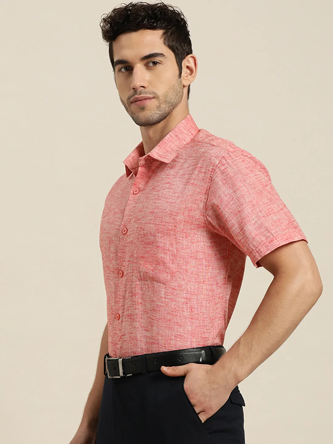 Men's Cotton Blend Peach Classic Formal Shirt - Sojanya