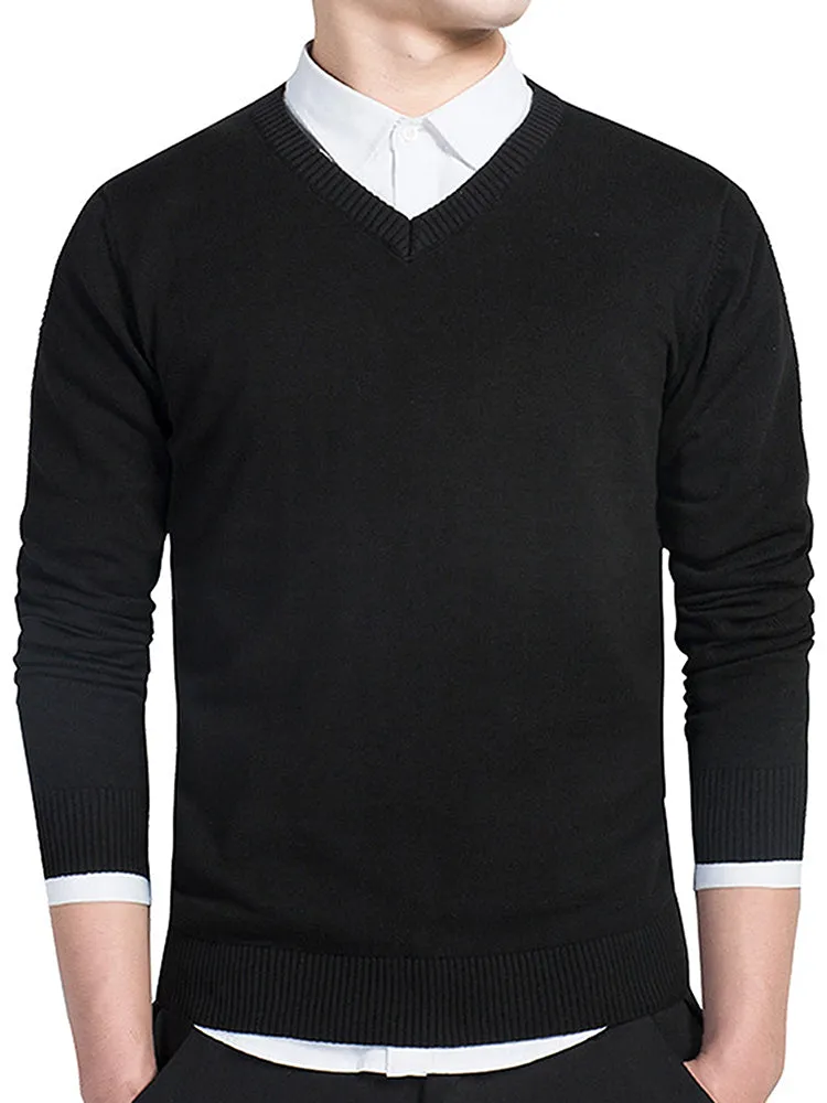 Men'S Solid Colour V-Neck Long Sleeve Sweater