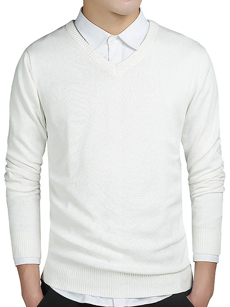 Men'S Solid Colour V-Neck Long Sleeve Sweater