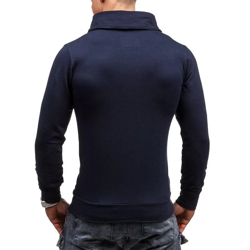 Men's Turtleneck Patch Leather Long Sleeve T Shirt