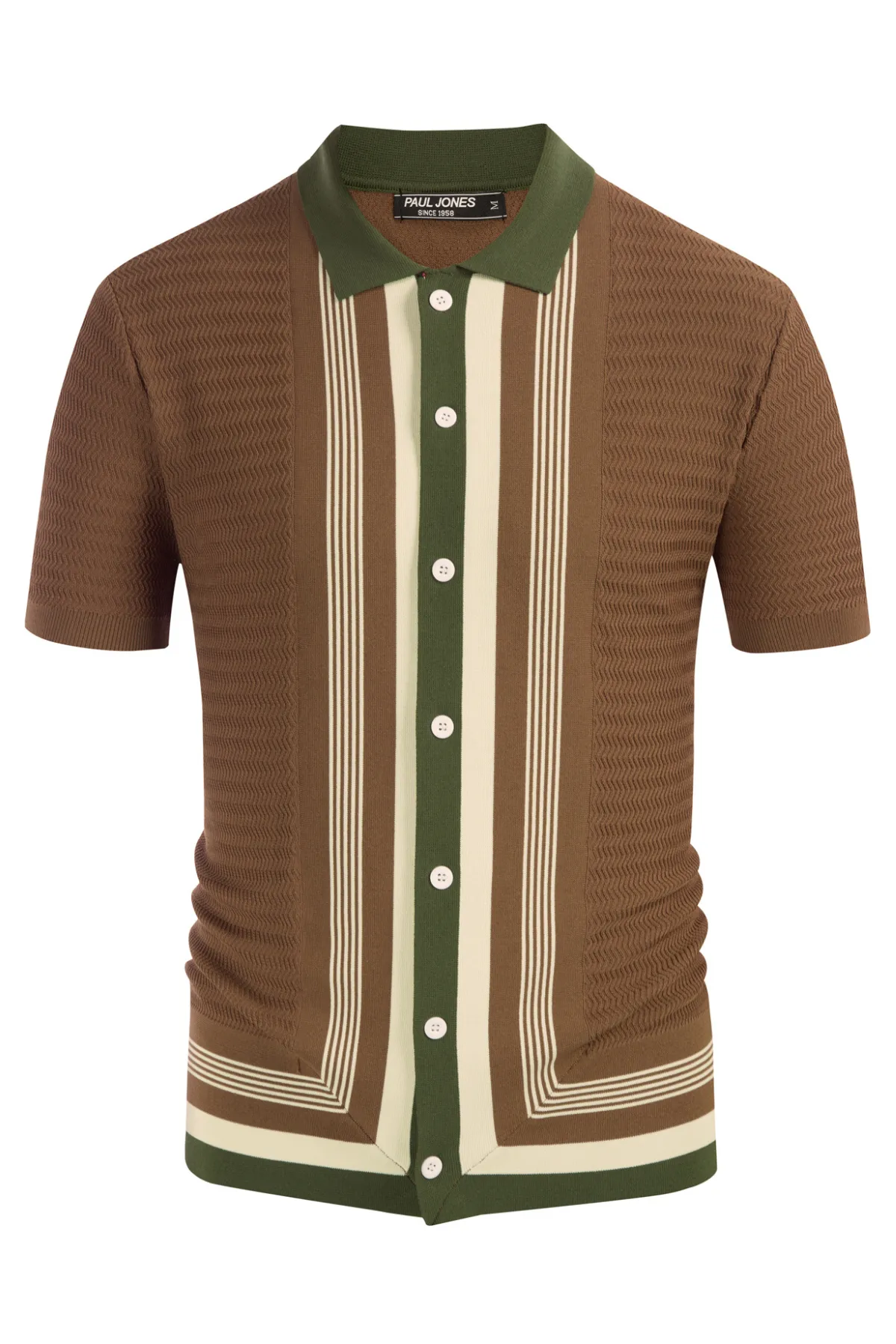 Men's Vintage Stripe Knit Polo Shirts Short Sleeve Stylish Button Down Cardigan Sweater