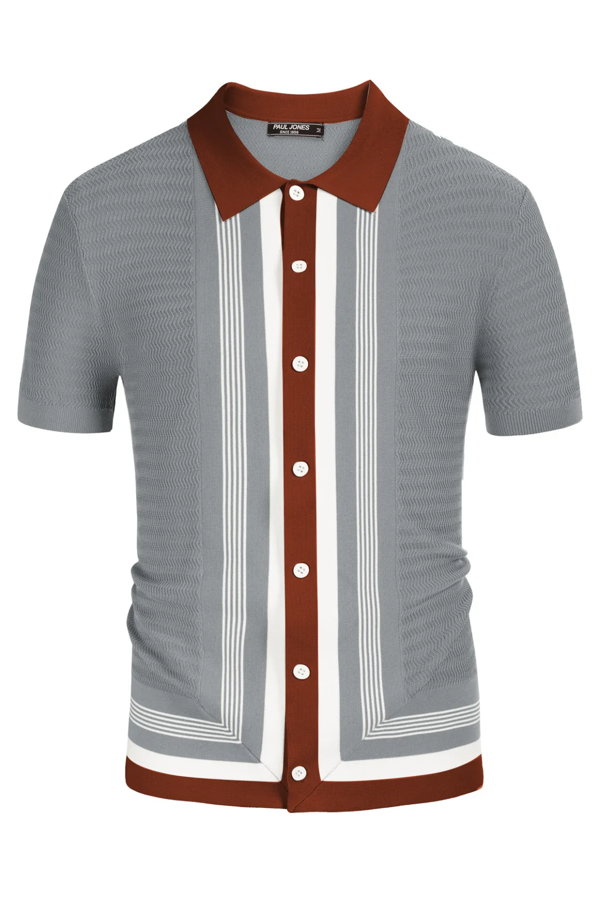 Men's Vintage Stripe Knit Polo Shirts Short Sleeve Stylish Button Down Cardigan Sweater