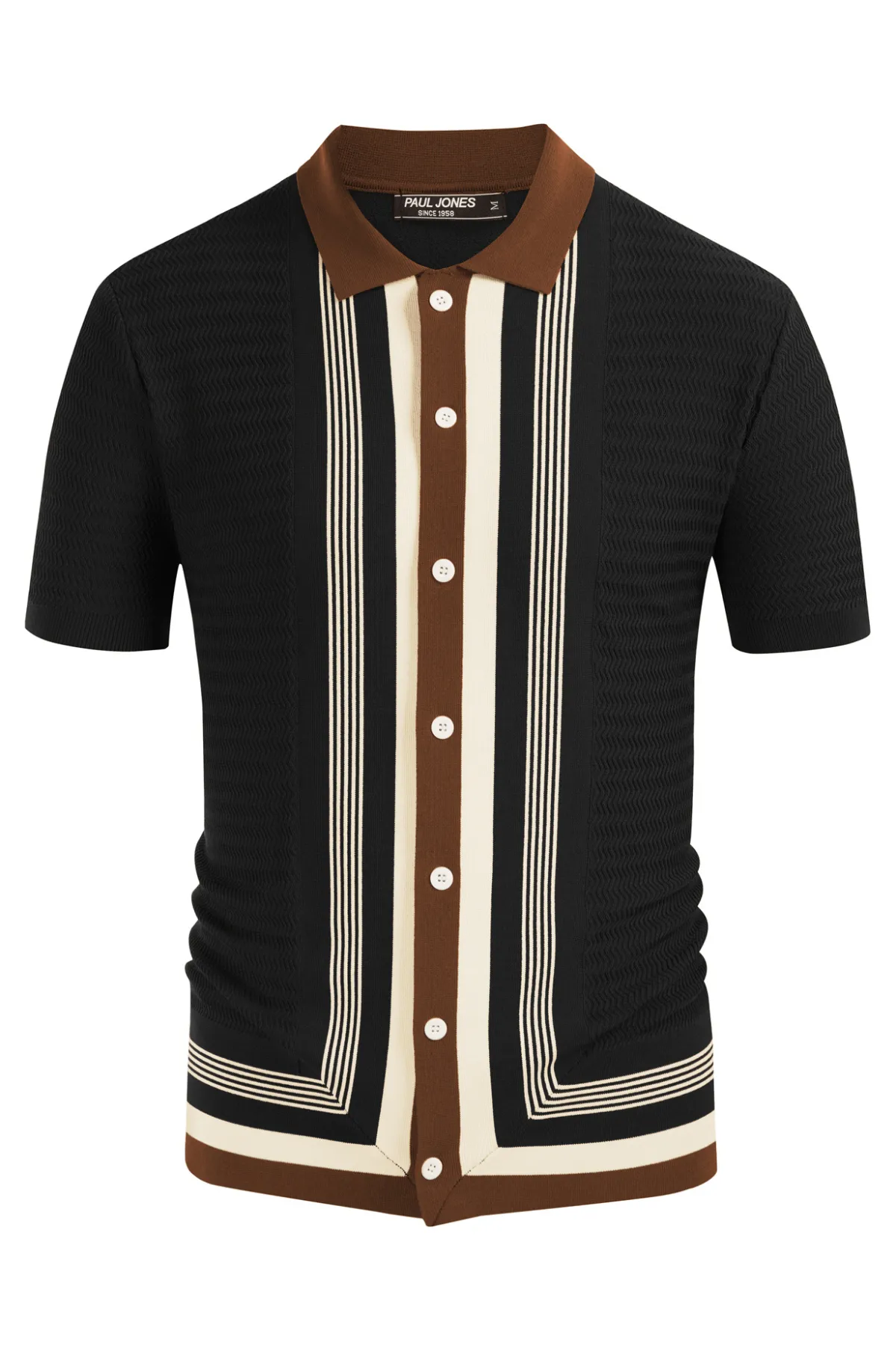 Men's Vintage Stripe Knit Polo Shirts Short Sleeve Stylish Button Down Cardigan Sweater