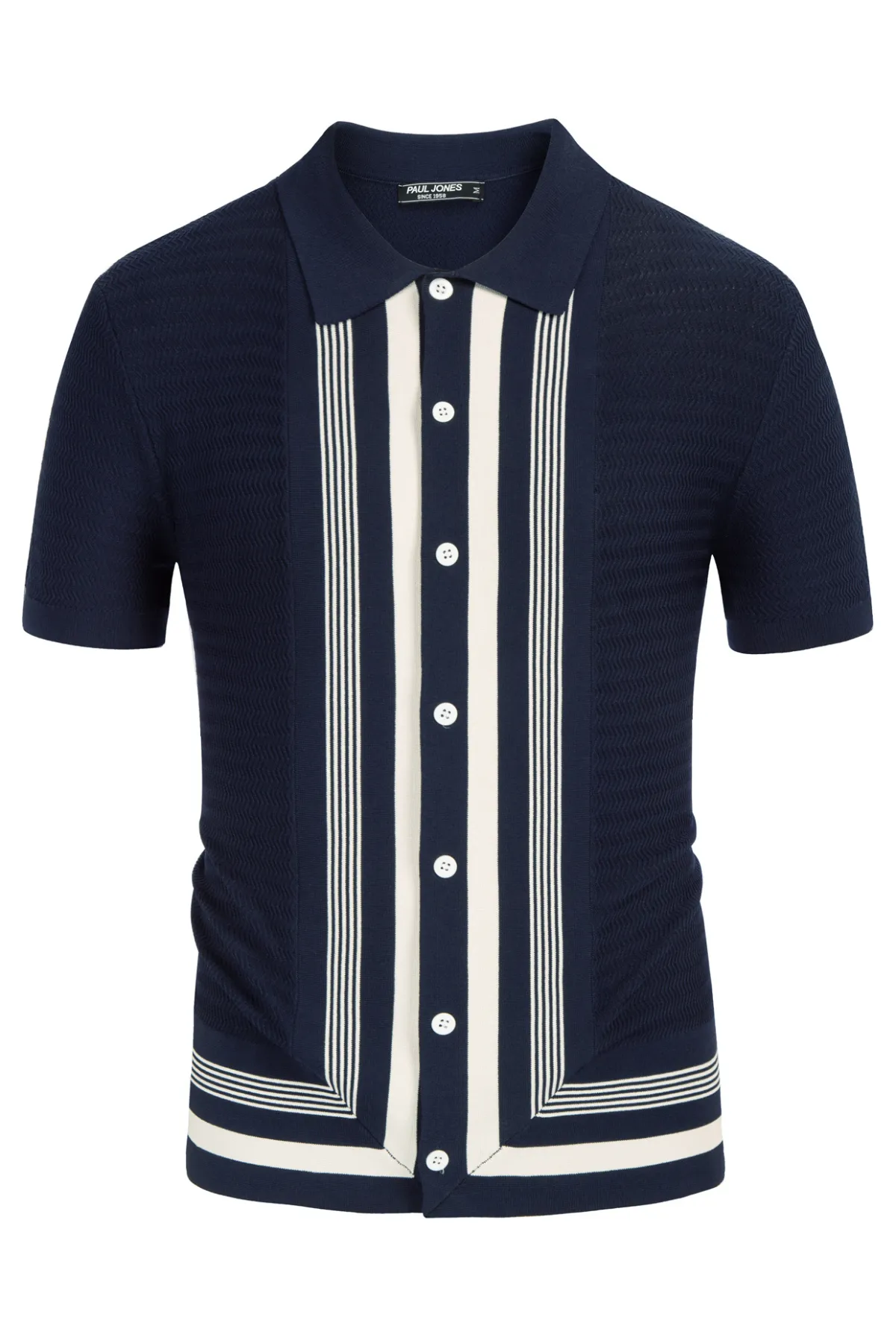 Men's Vintage Stripe Knit Polo Shirts Short Sleeve Stylish Button Down Cardigan Sweater