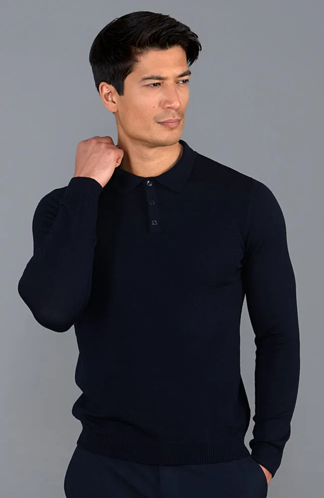 Mens XS Fine Merino Wool Long Sleeve Polo Shirt