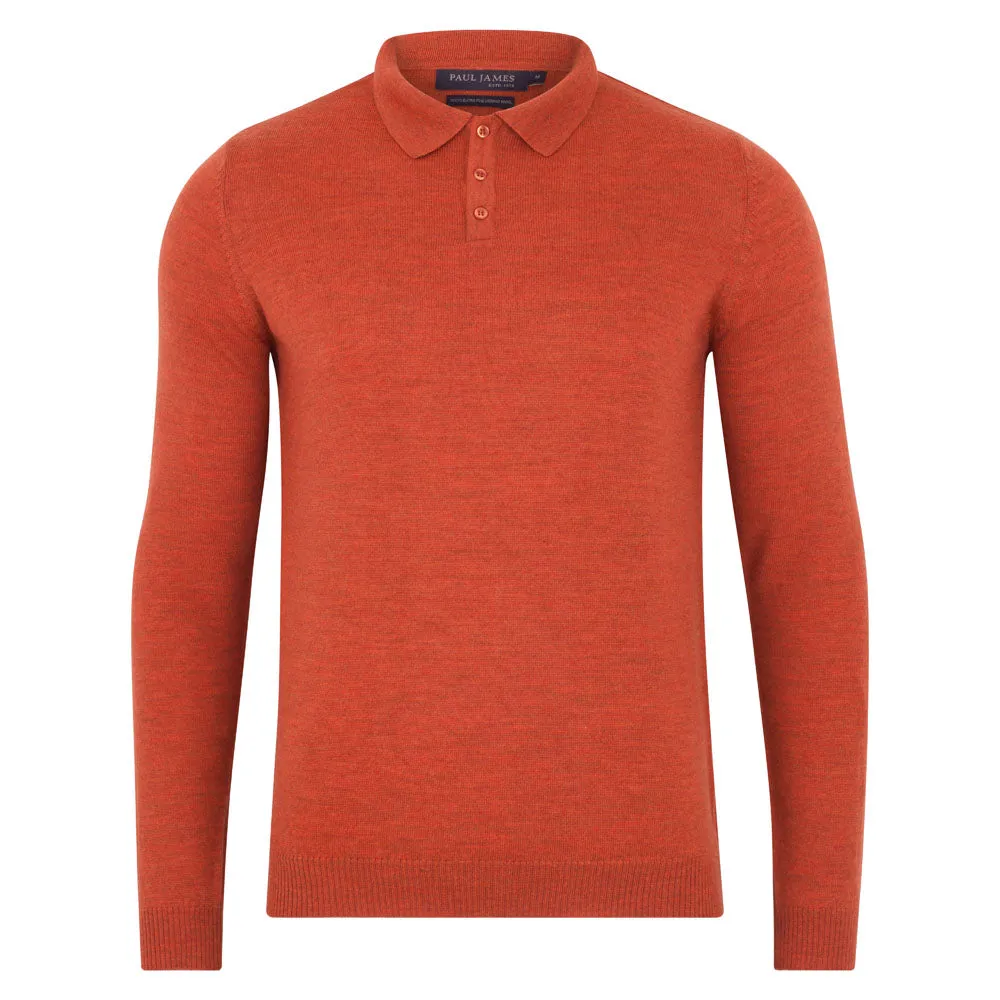 Mens XS Fine Merino Wool Long Sleeve Polo Shirt