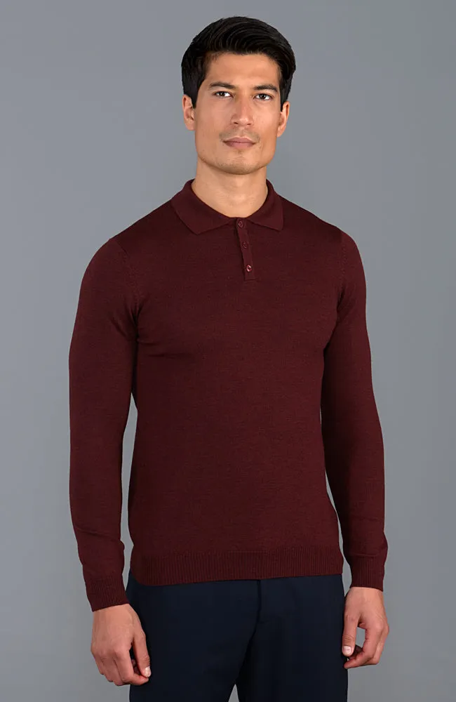 Mens XS Fine Merino Wool Long Sleeve Polo Shirt