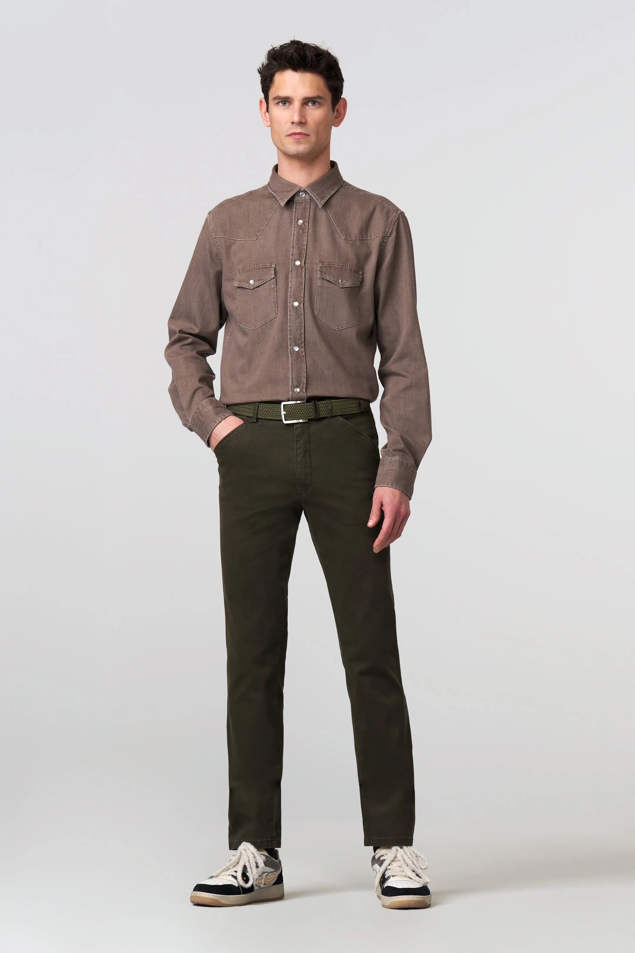 MEYER Chicago Trousers - 5613 Fine Micro Cotton Chinos - Laurel Green