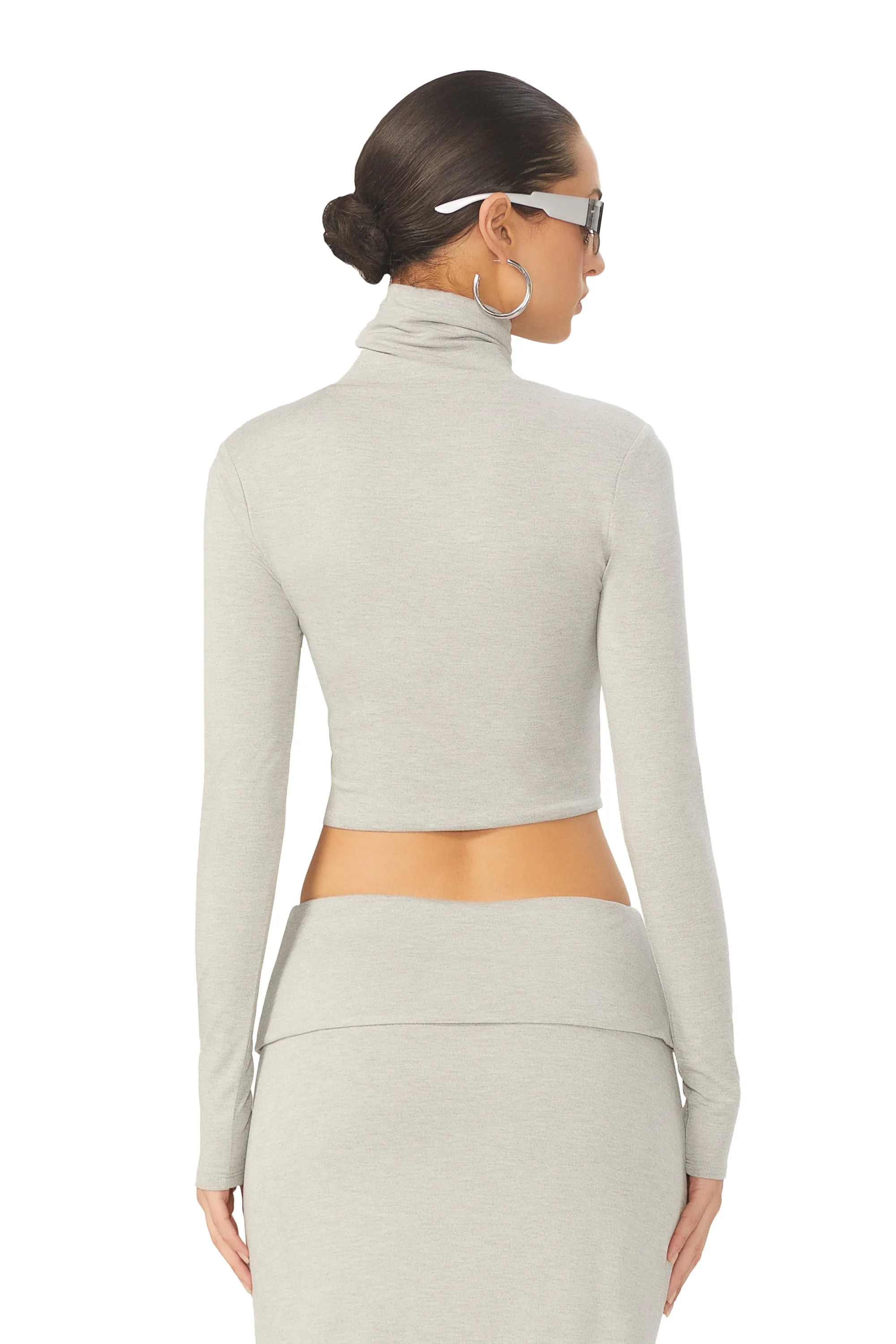 Micaela Crop Turtleneck - Heather Grey