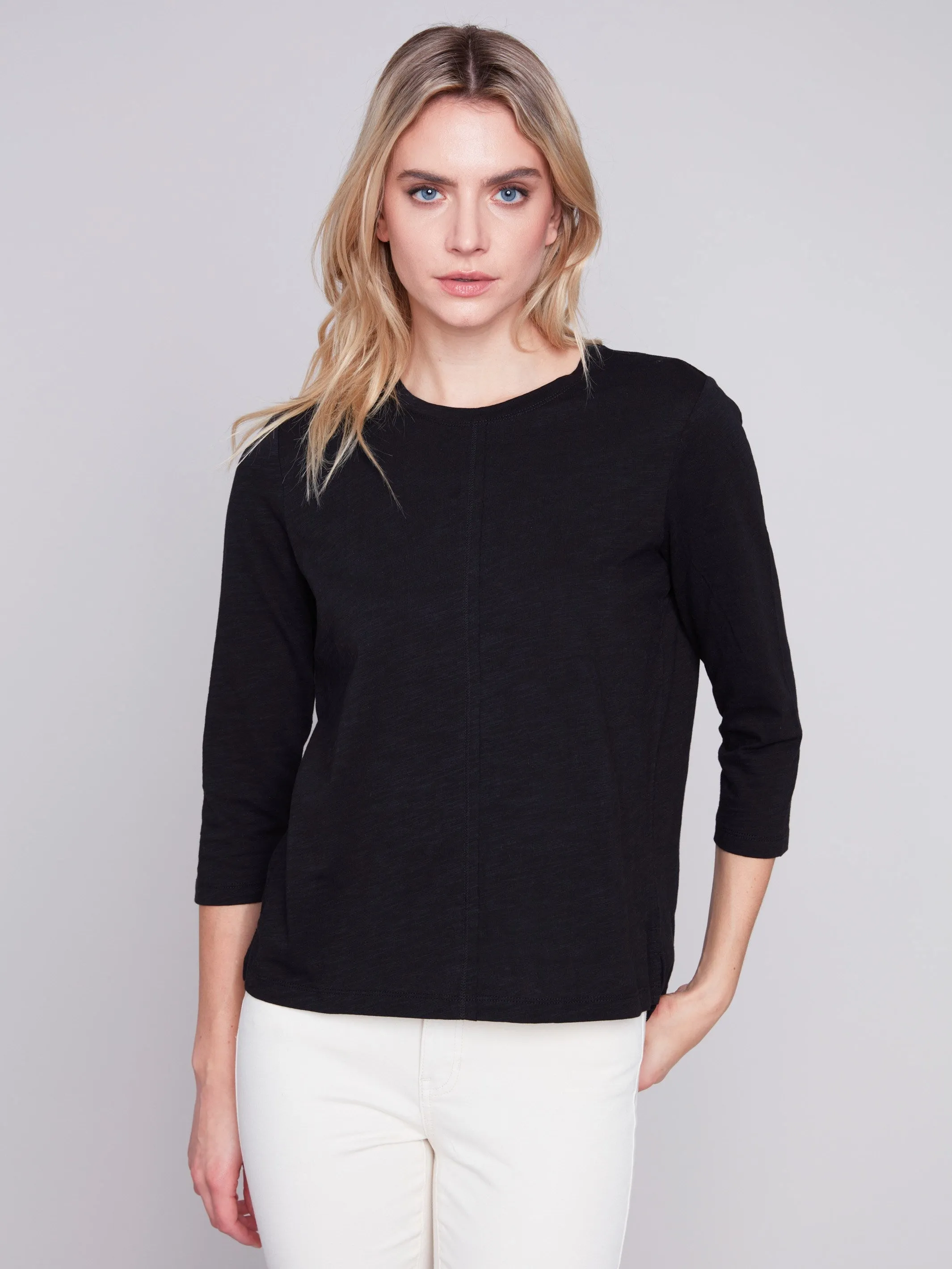 Organic Cotton Slub Knit Top - Black