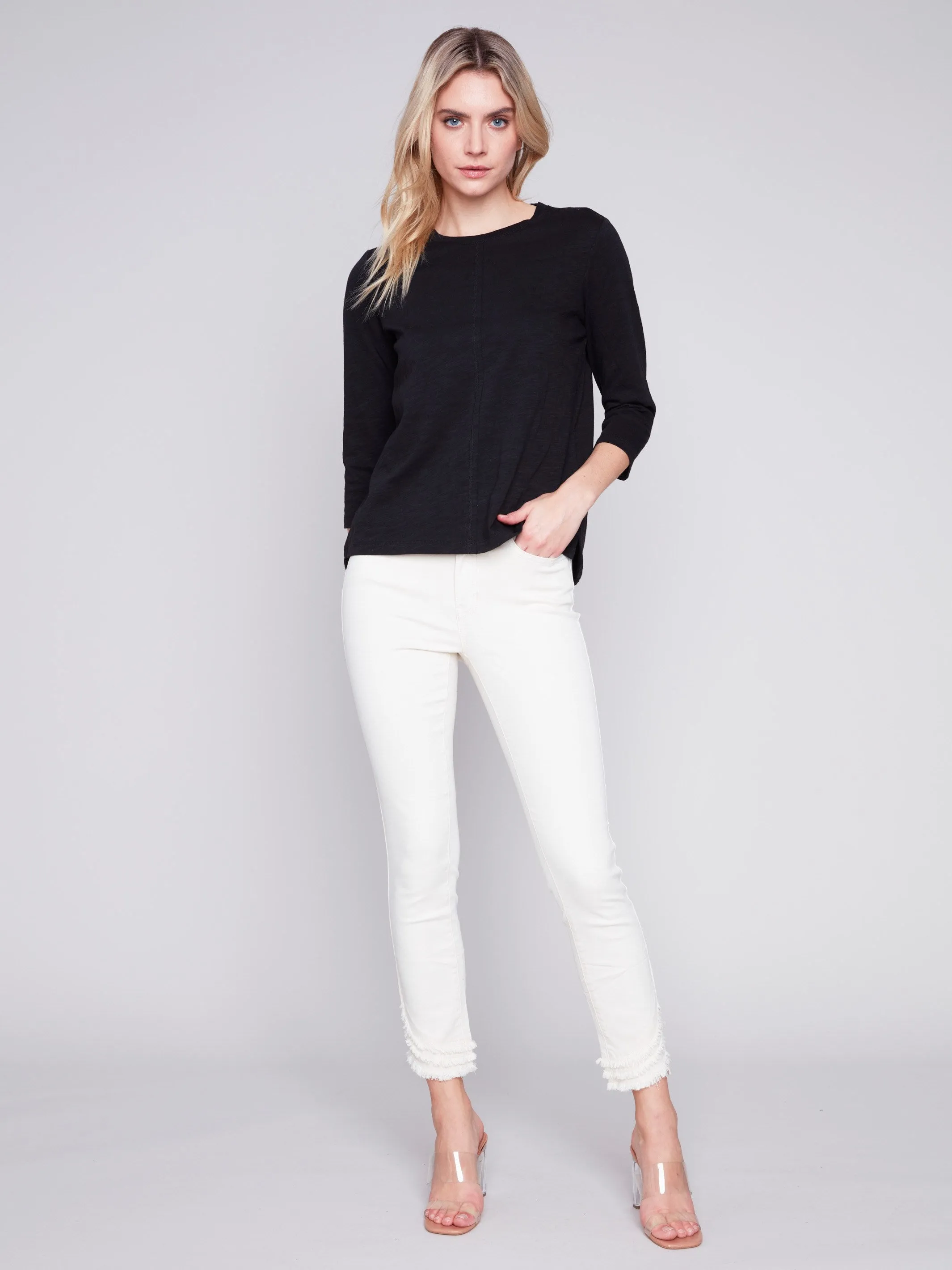 Organic Cotton Slub Knit Top - Black