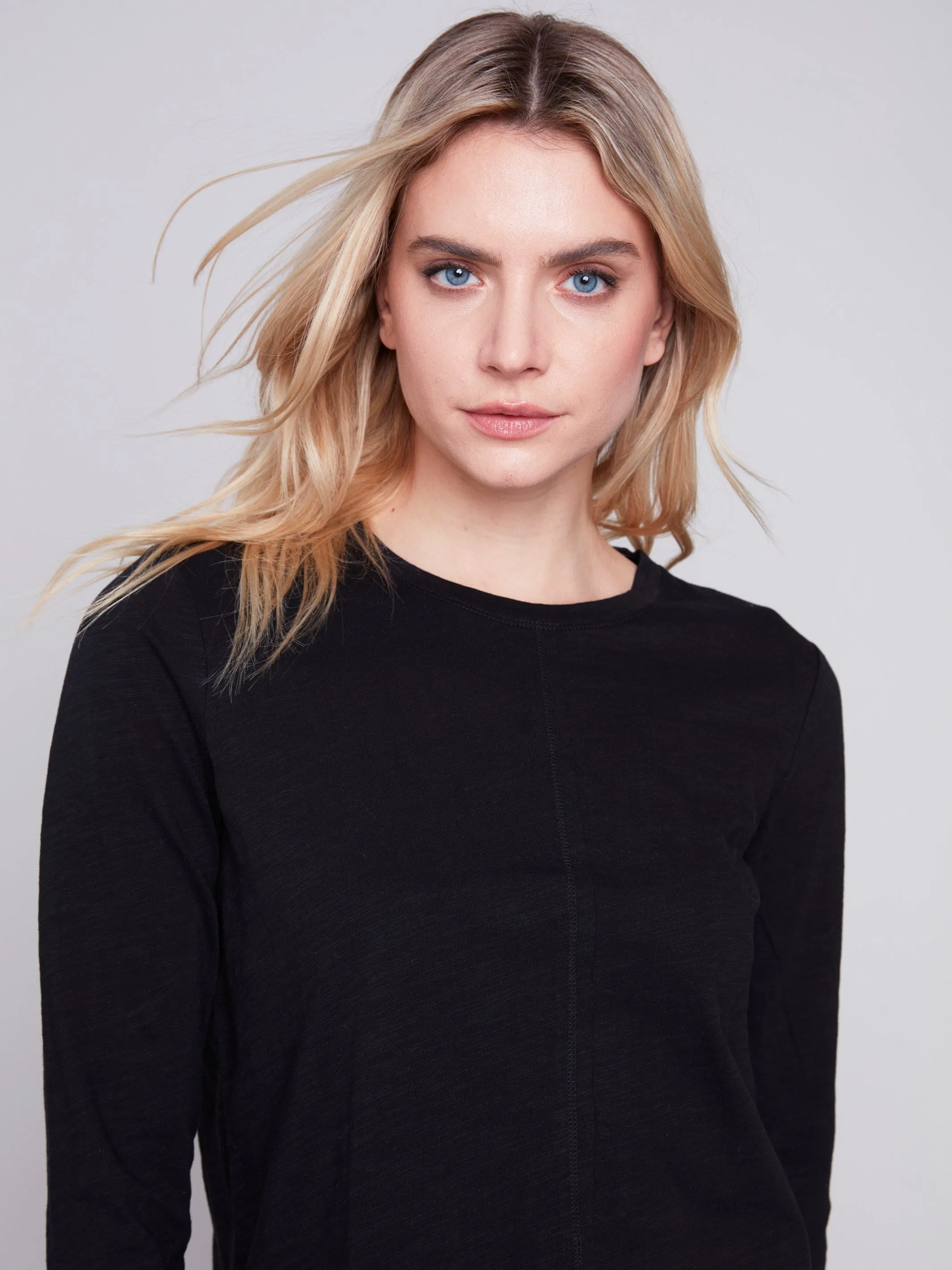 Organic Cotton Slub Knit Top - Black