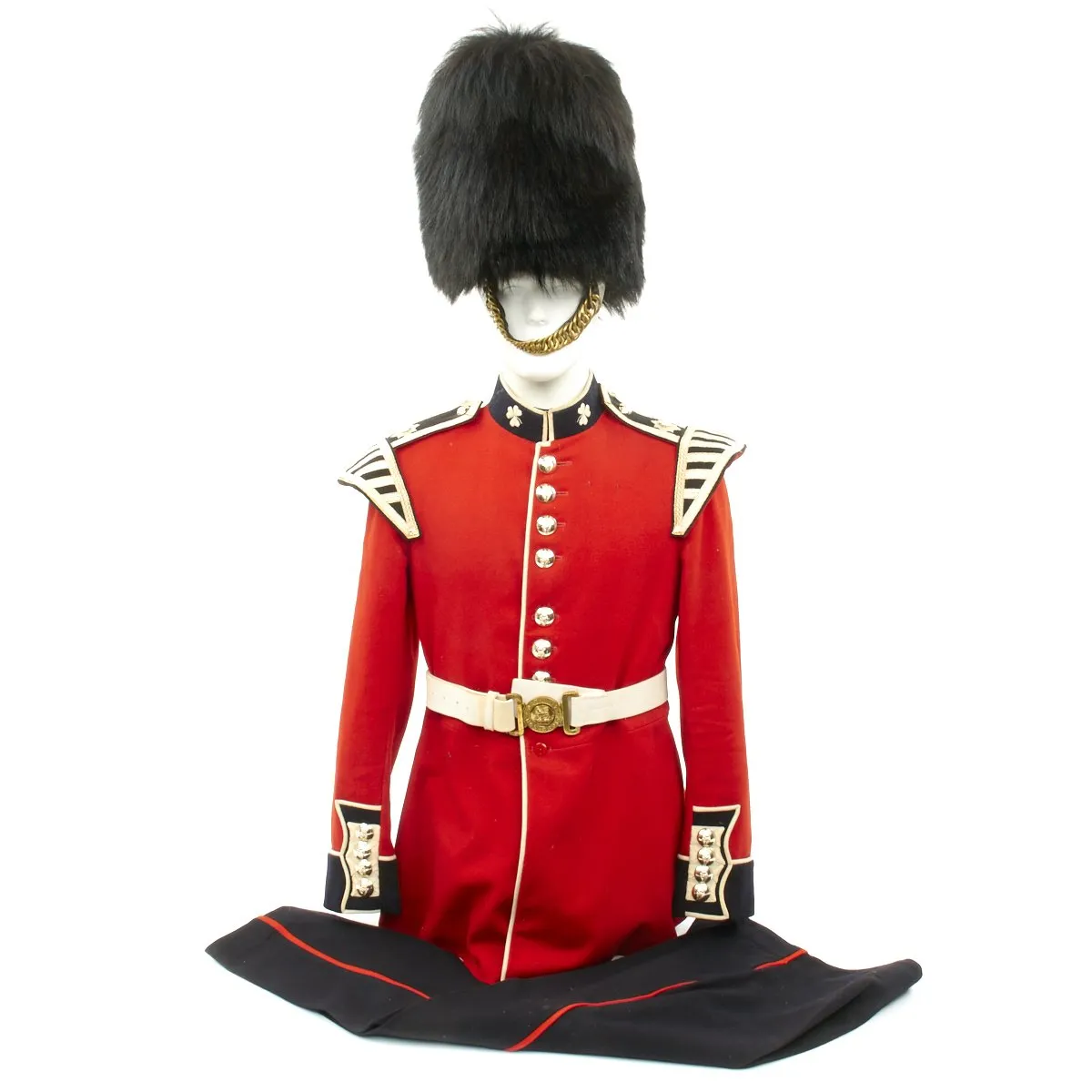 Original British Queen's Crown Irish Guards Bandsman's Uniform Set with Bearskin Helmet - Recent Issue