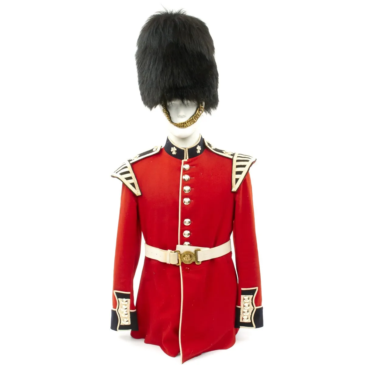 Original British Queen's Crown Irish Guards Bandsman's Uniform Set with Bearskin Helmet - Recent Issue