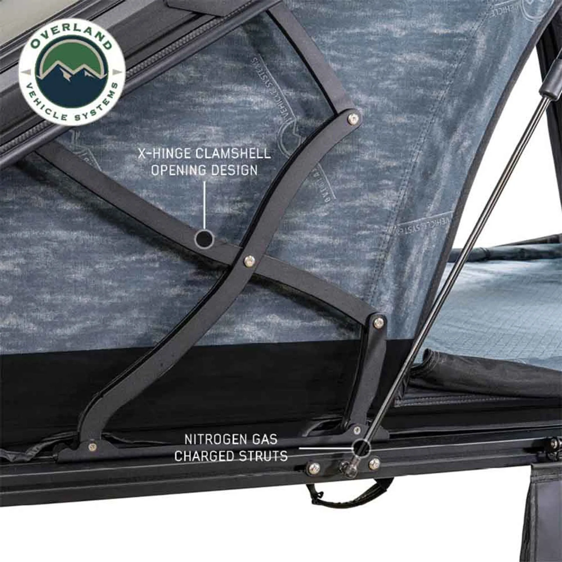 Overland Vehicle Systems XD Lhotse Clam Shell Aluminum Hard Shell Roof Top Tent - Blue Body & Black Rainfly