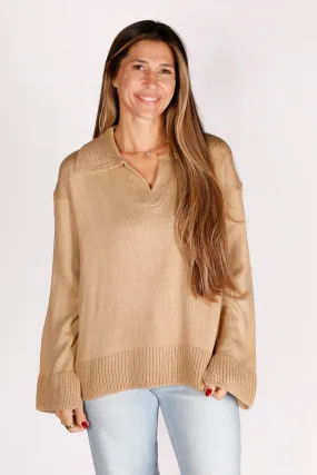 Oversized Tan Polo Sweater