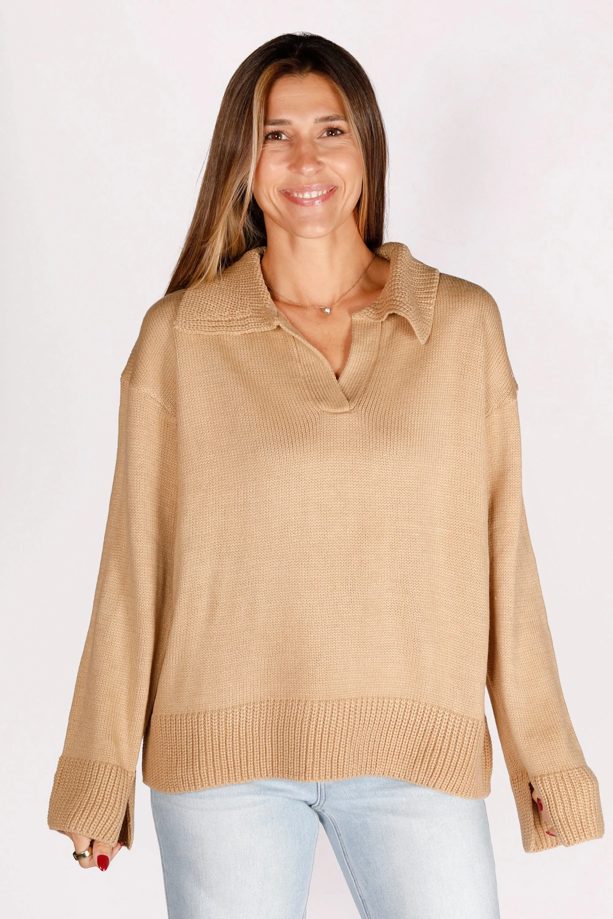 Oversized Tan Polo Sweater