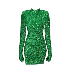 Pre Order:  Green Sequin Velvet Mini Dress