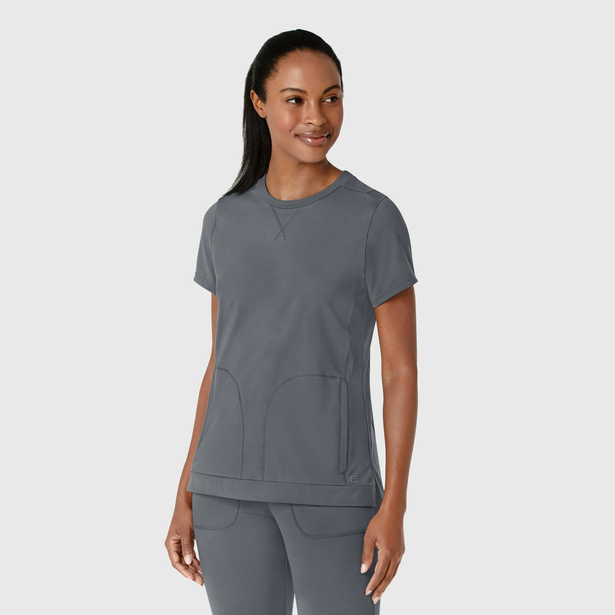 RENEW Knit Women's Flex-n-Reach Crew Neck Scrub Top - Pewter