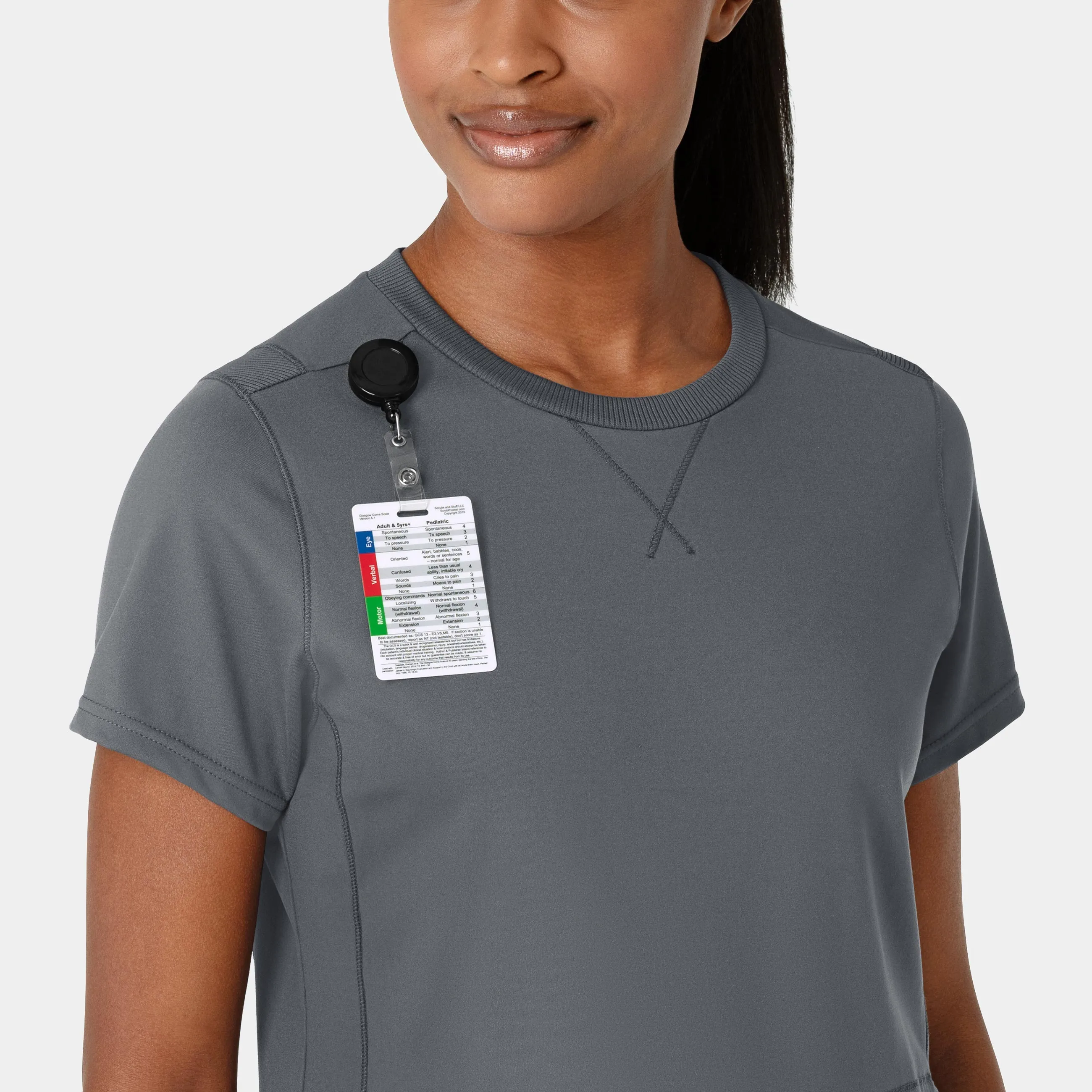 RENEW Knit Women's Flex-n-Reach Crew Neck Scrub Top - Pewter