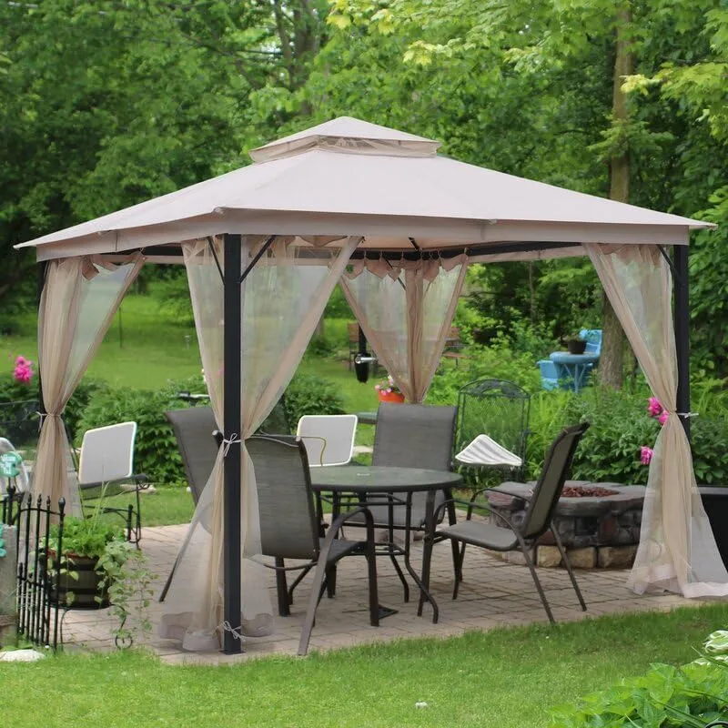 SANNWSG Heavy Duty Garden Gazebo,Pavilion Gazebo with Mosquito Netting, 10x12FT Patios Canopy Outdoor Waterproof,Backyard Gazebo with Galvanized Steel Frame