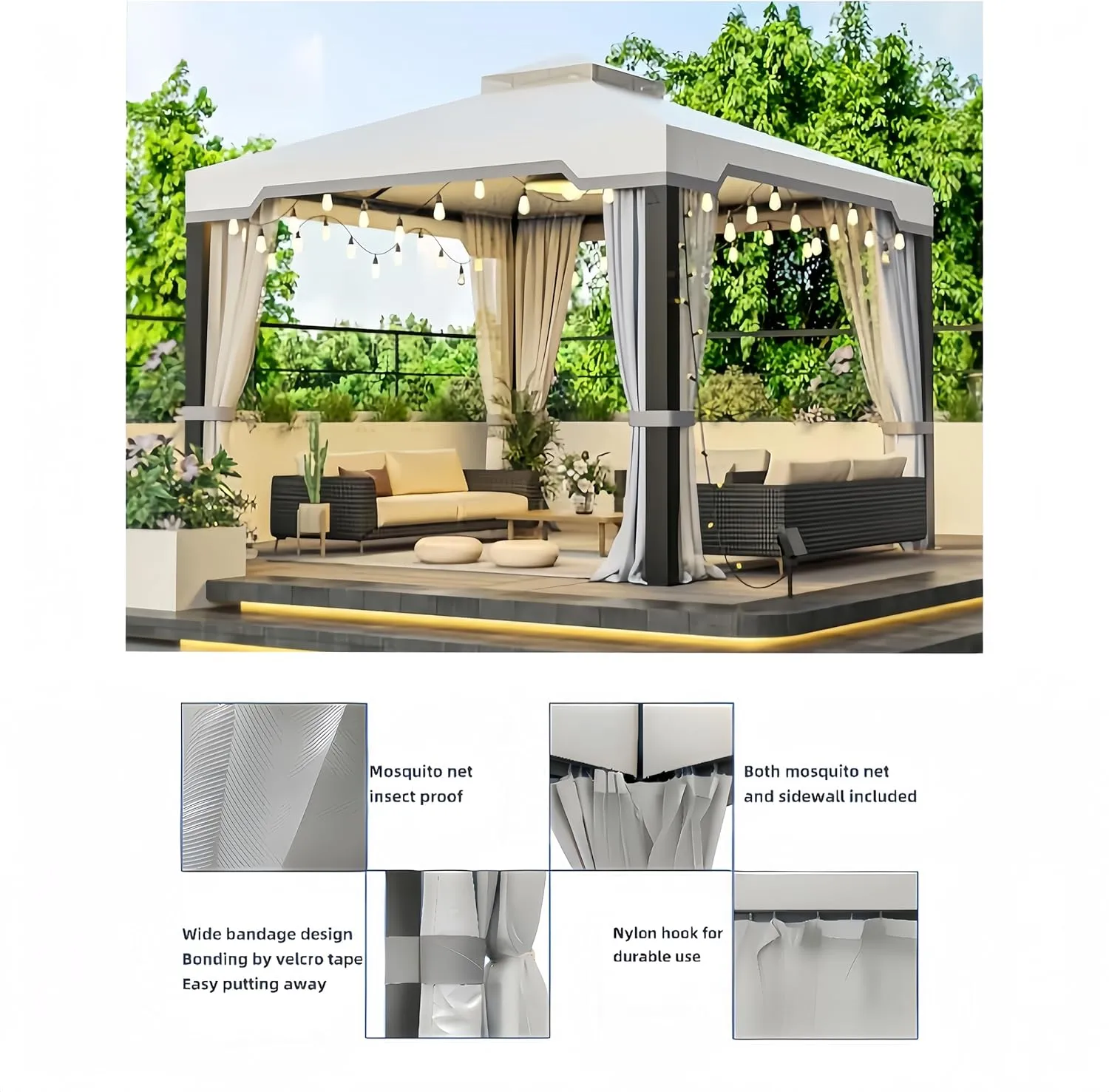 SANNWSG Heavy Duty Garden Gazebo,Pavilion Gazebo with Mosquito Netting, 10x12FT Patios Canopy Outdoor Waterproof,Backyard Gazebo with Galvanized Steel Frame