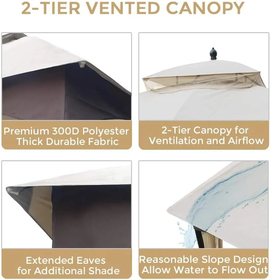 SANNWSG Heavy Duty Garden Gazebo,Pavilion Gazebo with Mosquito Netting, 10x12FT Patios Canopy Outdoor Waterproof,Backyard Gazebo with Galvanized Steel Frame