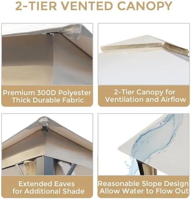 SANNWSG Heavy Duty Garden Gazebo,Pavilion Gazebo with Mosquito Netting, 10x12FT Patios Canopy Outdoor Waterproof,Backyard Gazebo with Galvanized Steel Frame