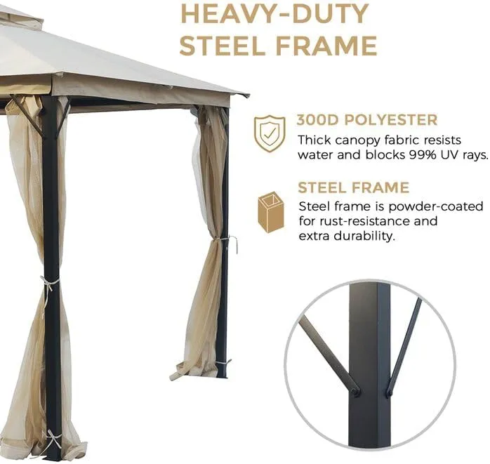 SANNWSG Heavy Duty Garden Gazebo,Pavilion Gazebo with Mosquito Netting, 10x12FT Patios Canopy Outdoor Waterproof,Backyard Gazebo with Galvanized Steel Frame