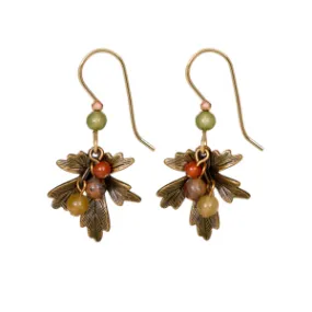 Silver Forest Gold-Tone Leaf and Beads Metal Drop Earrings