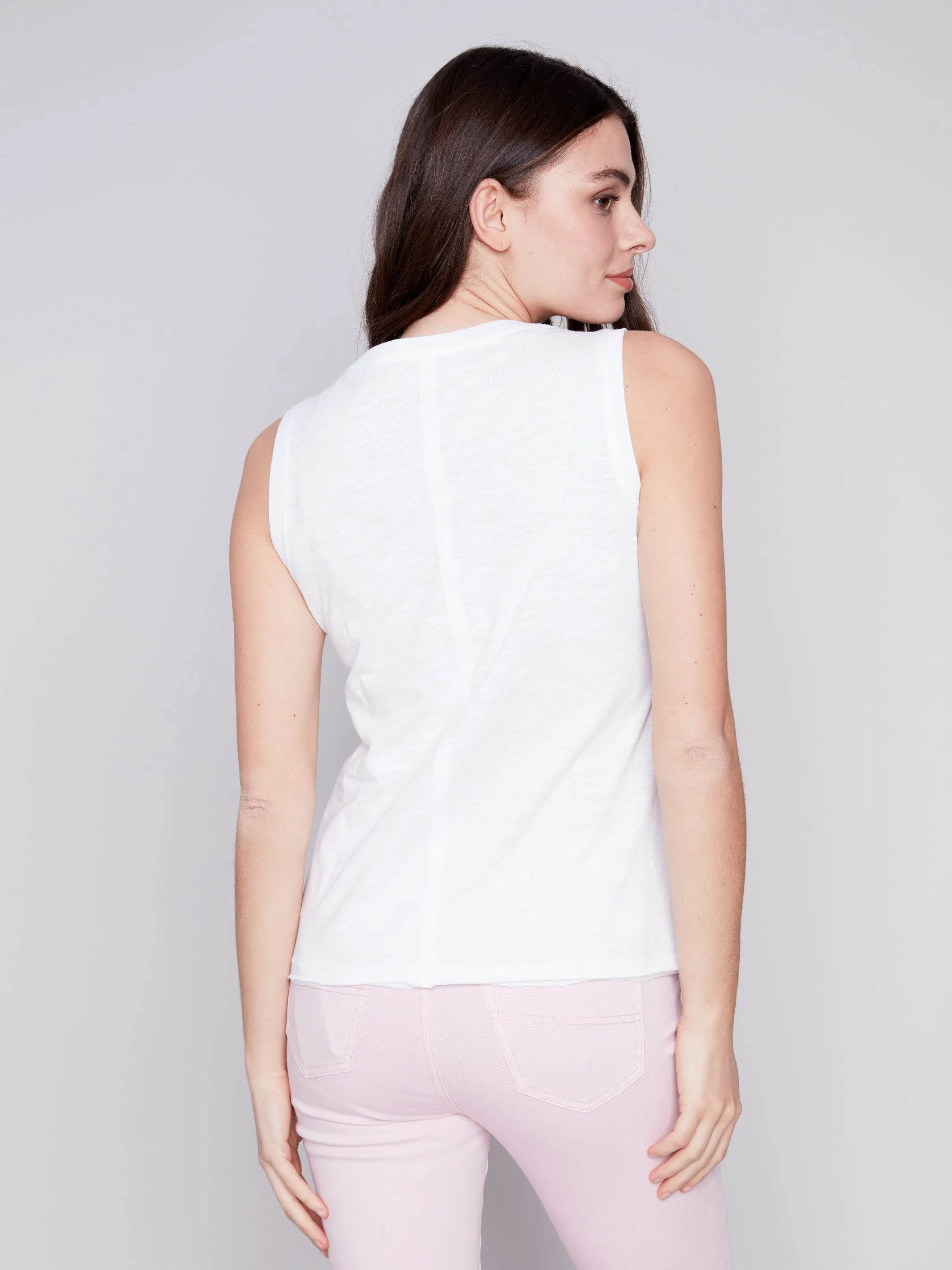 Sleeveless Organic Cotton Slub Knit Top - White