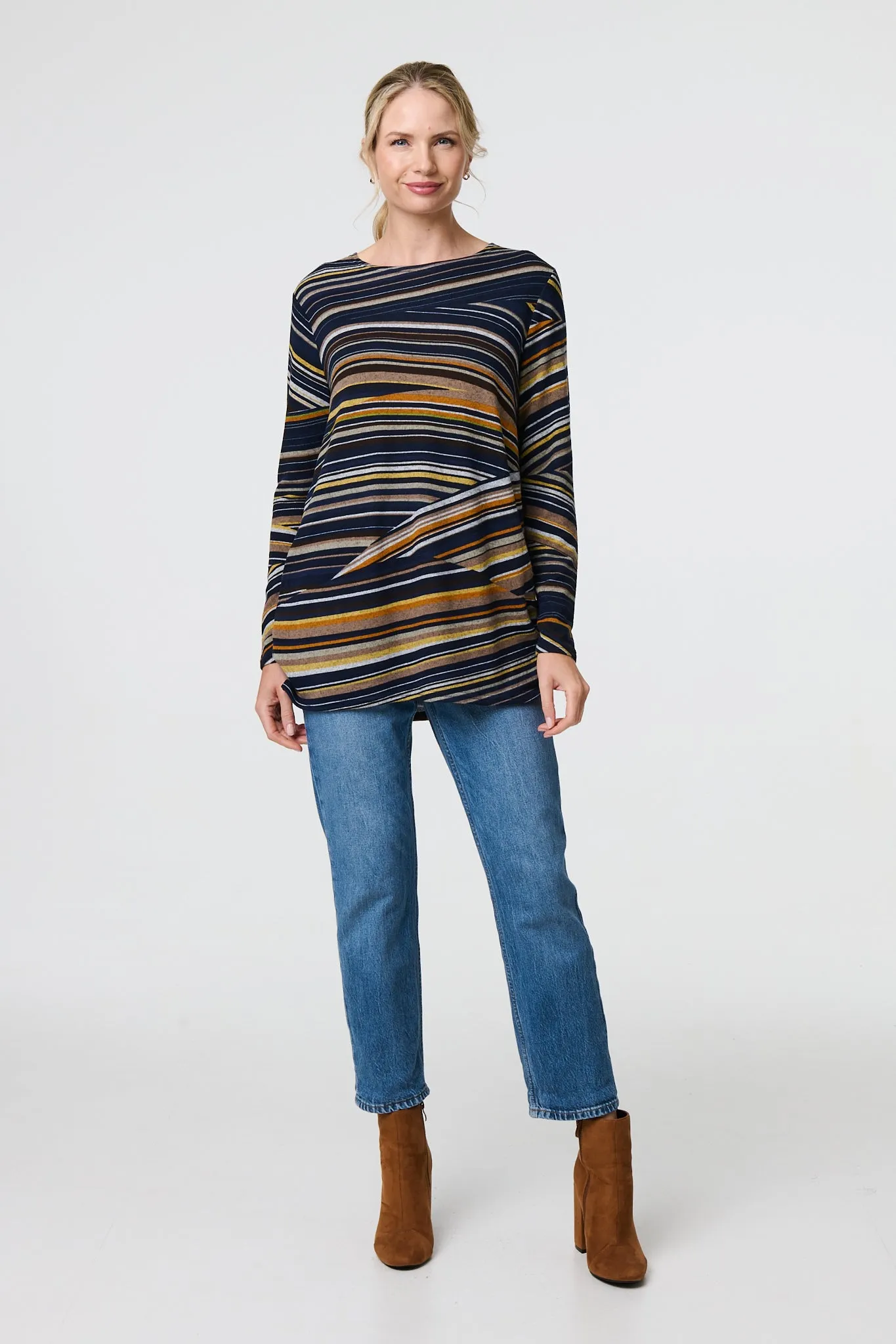 Stripe Print Long Sleeve Tunic Top