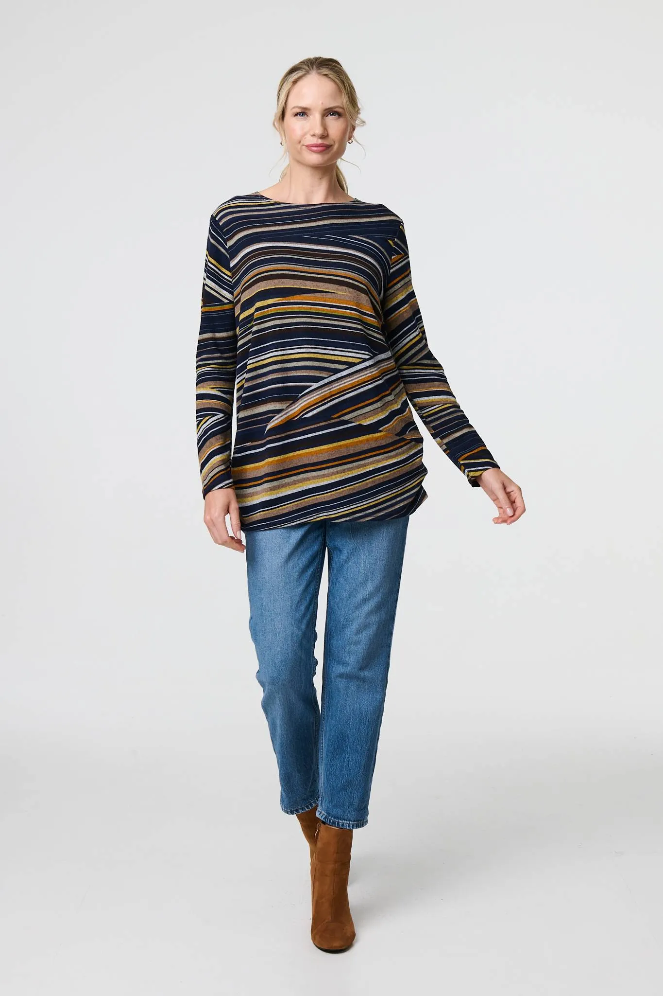 Stripe Print Long Sleeve Tunic Top