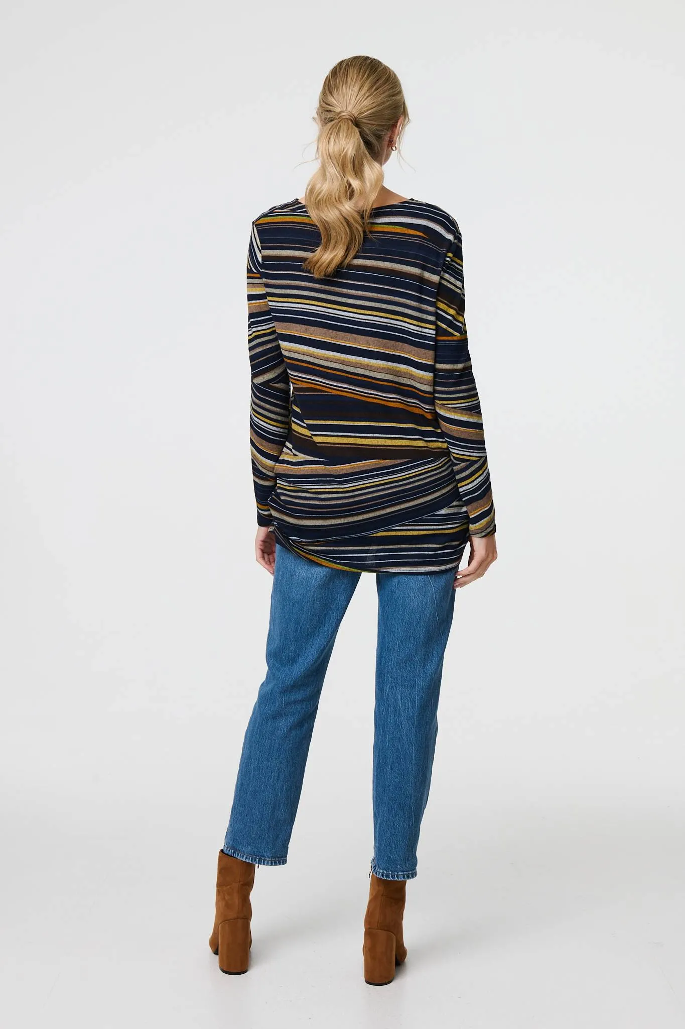 Stripe Print Long Sleeve Tunic Top