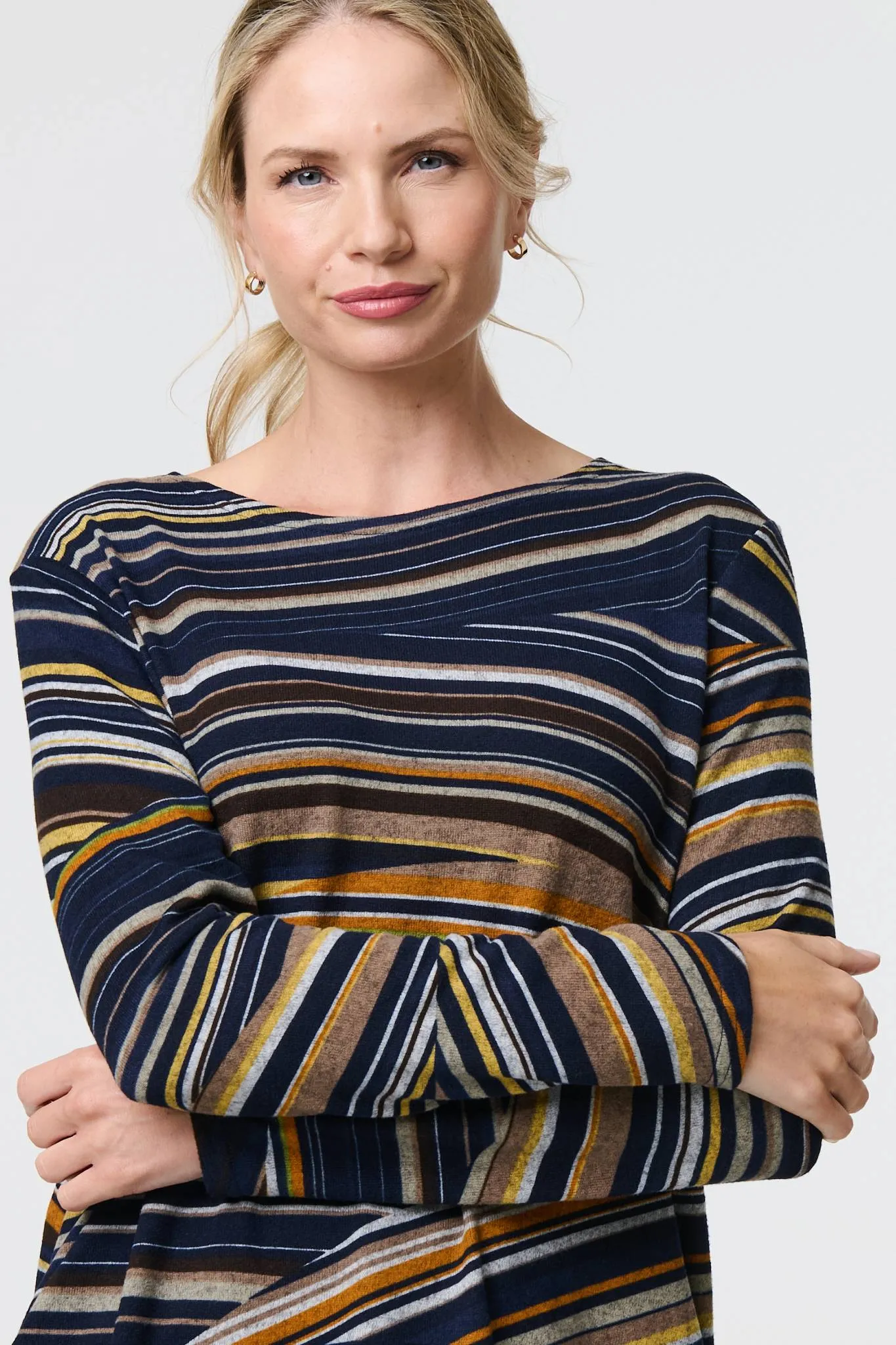 Stripe Print Long Sleeve Tunic Top